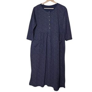 Allover Poppy Floral Print High Waist Pleated Midi Dress Size L Buttons Pockets